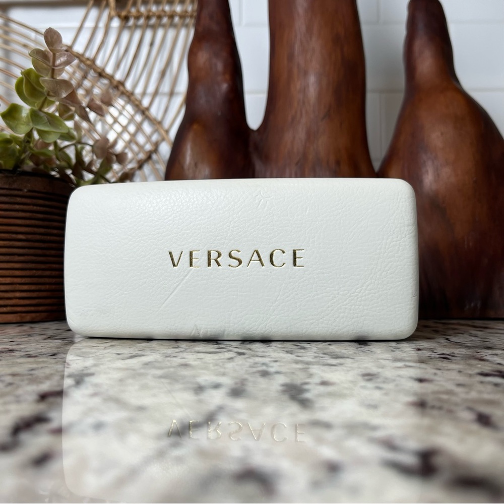 Versace White Leather Eyewear Case with Gold Logo